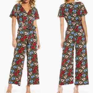Chelsea28 Floral zipper flare leg Jumpsuit Red Blue Pink Green size 4 Nordstrom